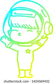 dibujo de línea de gradiente frío de un astronauta curioso de dibujos animados