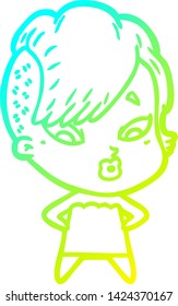cold gradient line drawing of a cartoon surprised girl