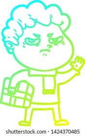 cold gradient line drawing of a cartoon angry man
