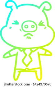 cold gradient line drawing of a cartoon angry pig in shirt and tie