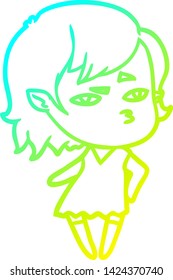 cold gradient line drawing of a cartoon vampire girl