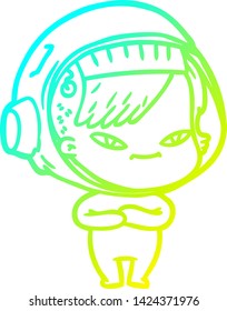 cold gradient line drawing of a cartoon astronaut woman