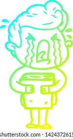 cold gradient line drawing of a cartoon crying man