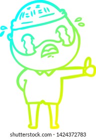 cold gradient line drawing of a cartoon bearded man crying