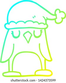 kalte Farbverlauf-Linienzeichnung eines Cartoon-Weihnastpinguin