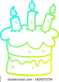 cold gradient line drawing of a cartoon chocolate cake