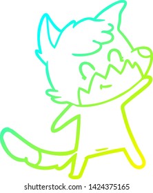 cold gradient line drawing of a cartoon friendly fox
