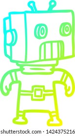 cold gradient line drawing of a cartoon robot