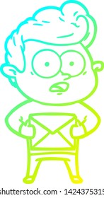 dibujo de línea de gradiente frío de un hombre que mira caricatura