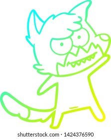cold gradient line drawing of a cartoon grinning fox