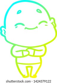 cold gradient line drawing of a cartoon happy bald man