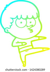 cold gradient line drawing of a cartoon curious boy dancing