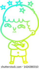 cold gradient line drawing of a cartoon amazed boy