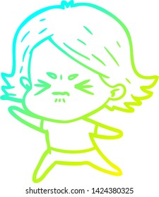 cold gradient line drawing of a cartoon angry girl