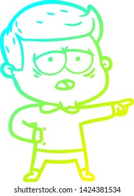 dibujo de línea de gradiente frío de un hombre cansado de la caricatura