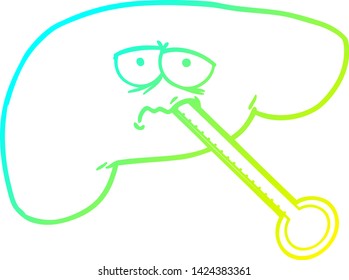 cold gradient line drawing of a cartoon unhealthy liver