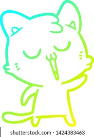 cold gradient line drawing of a cartoon cat singing