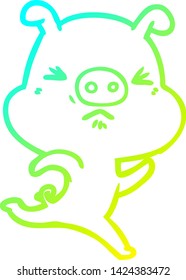 cold gradient line drawing of a cartoon annoyed pig running