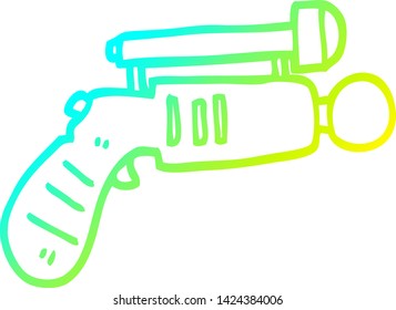 dibujo de línea de gradiente frío de una pistola de rayos de dibujos animados