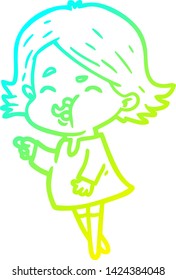 cold gradient line drawing of a cartoon girl pulling face