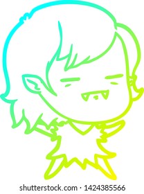 cold gradient line drawing of a cartoon undead vampire girl