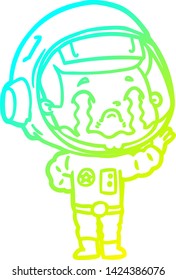 cold gradient line drawing of a cartoon crying astronaut
