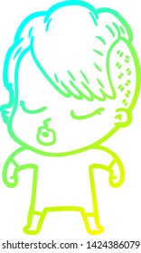 dibujo de una linea de gradiente frío de una caricatura de una chica bastante hipster