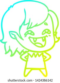 dibujo en línea de gradiente frío de una caricatura que ríe muchacha vampiro