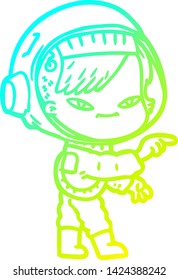 cold gradient line drawing of a cartoon astronaut woman