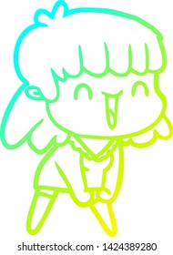 cold gradient line drawing of a cartoon woman
