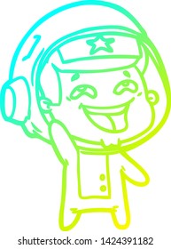 cold gradient line drawing of a cartoon laughing astronaut