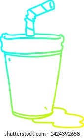 dibujo de línea de gradiente frío de una taza de soda de dibujos animados