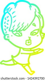 cold gradient line drawing of a cartoon surprised girl