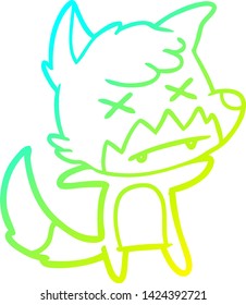 cold gradient line drawing of a cartoon dead fox