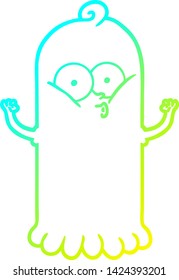 cold gradient line drawing of a cartoon ghost