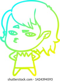 cold gradient line drawing of a cartoon vampire girl