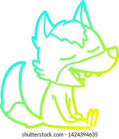 cold gradient line drawing of a cartoon wolf laughing