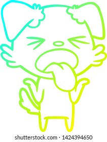 cold gradient line drawing of a cartoon disgusted dog shrugging shoulders