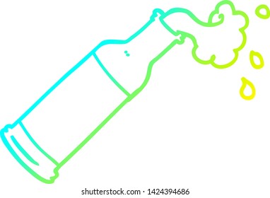 dibujo de línea de degradado frío de una botella de espuma de dibujos animados
