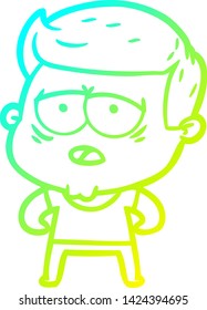 cold gradient line drawing of a cartoon tired man