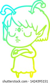 dibujo de línea de gradiente frío de una chica alienígena