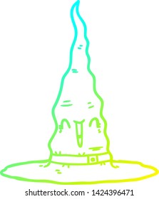 cold gradient line drawing of a cartoon witchs hat