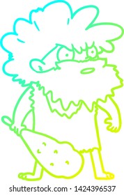 cold gradient line drawing of a cartoon cave man