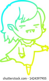 cold gradient line drawing of a cartoon undead vampire girl