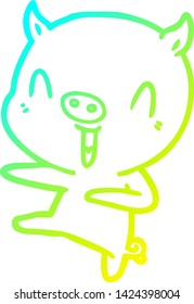 cold gradient line drawing of a cartoon pig dancing