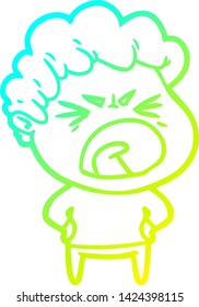cold gradient line drawing of a cartoon furious man