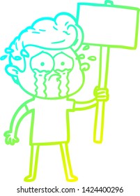 cold gradient line drawing of a cartoon crying protester