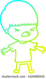 cold gradient line drawing of a cartoon stressed man