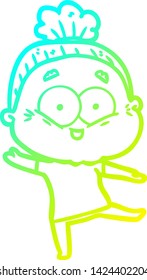 linha de gradiente frio desenho de uma mulher velha feliz do desenho animado