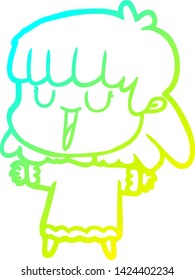 cold gradient line drawing of a cartoon woman